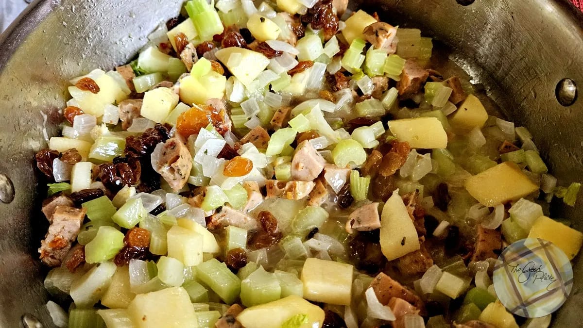 Apple Sausage Cornbread Stuffing Cooked