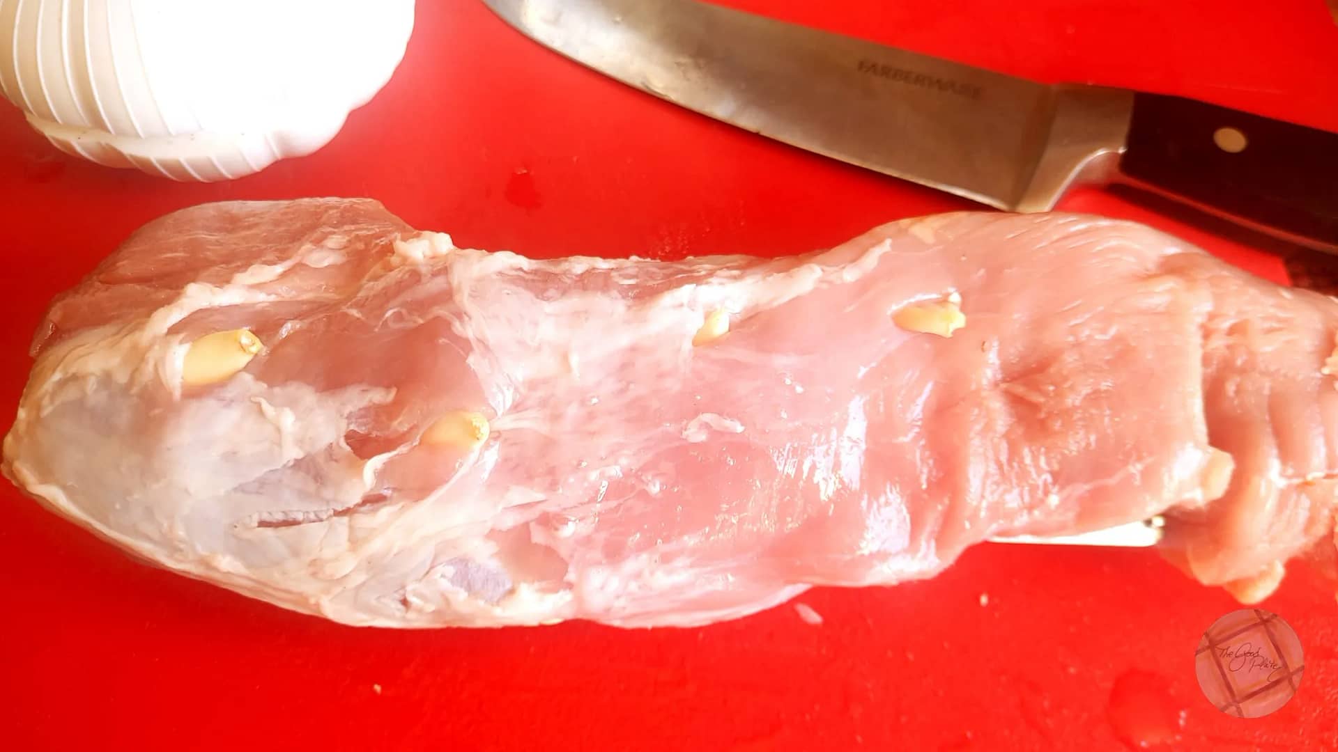 firework pork loin studded with garlic