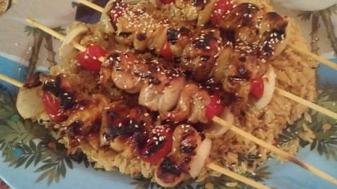 Silk Road Chicken Kabobs with Rice Pilaf