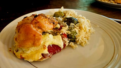 Caprese Stuffed Chicken Rice Served