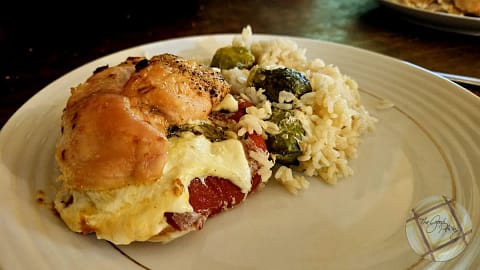 Caprese Stuffed Chicken Rice Served