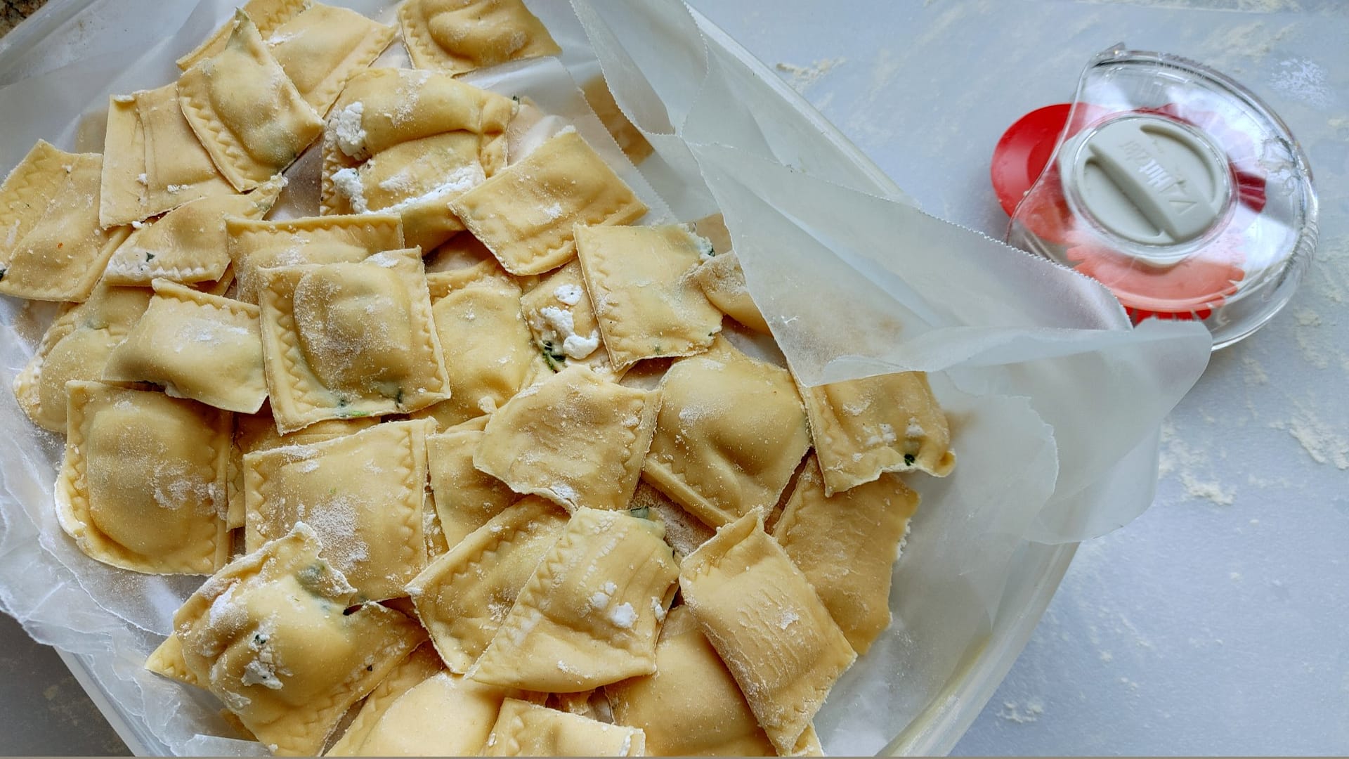 Rolling out goat cheese and peas ravioli with KitchenAid R…